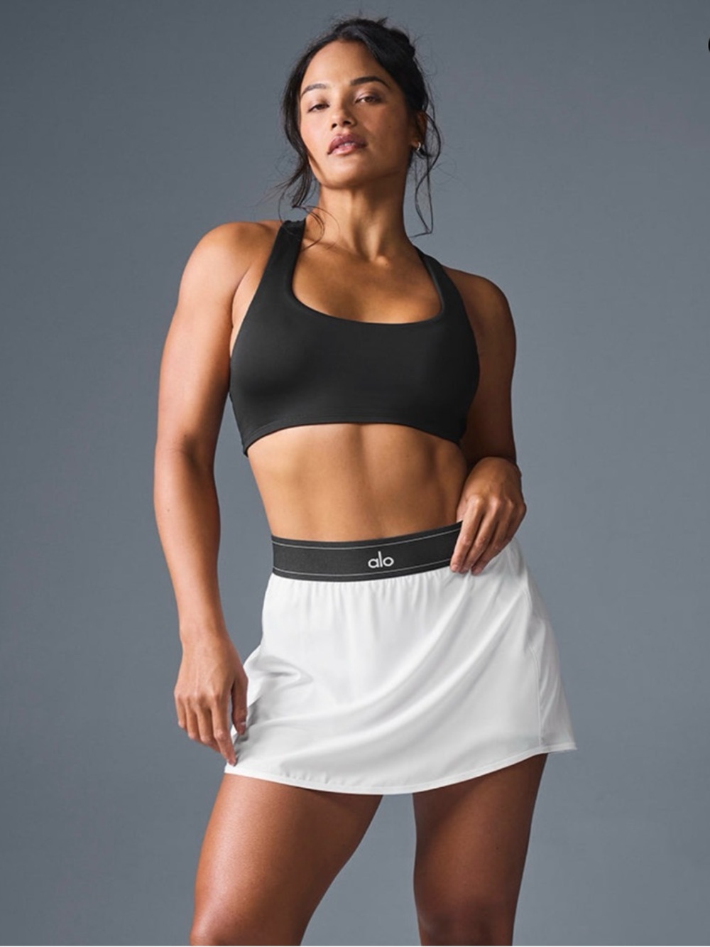 ALO Yoga White Skirt with Black Elastic Waistband